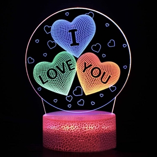 I Love You 3D lampe med multifarvet lys og fjernbetjening